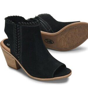 Sofft Maleigha Women's 6.5 Heeled Bootie Black Suede Leather Side Zip Open Toe